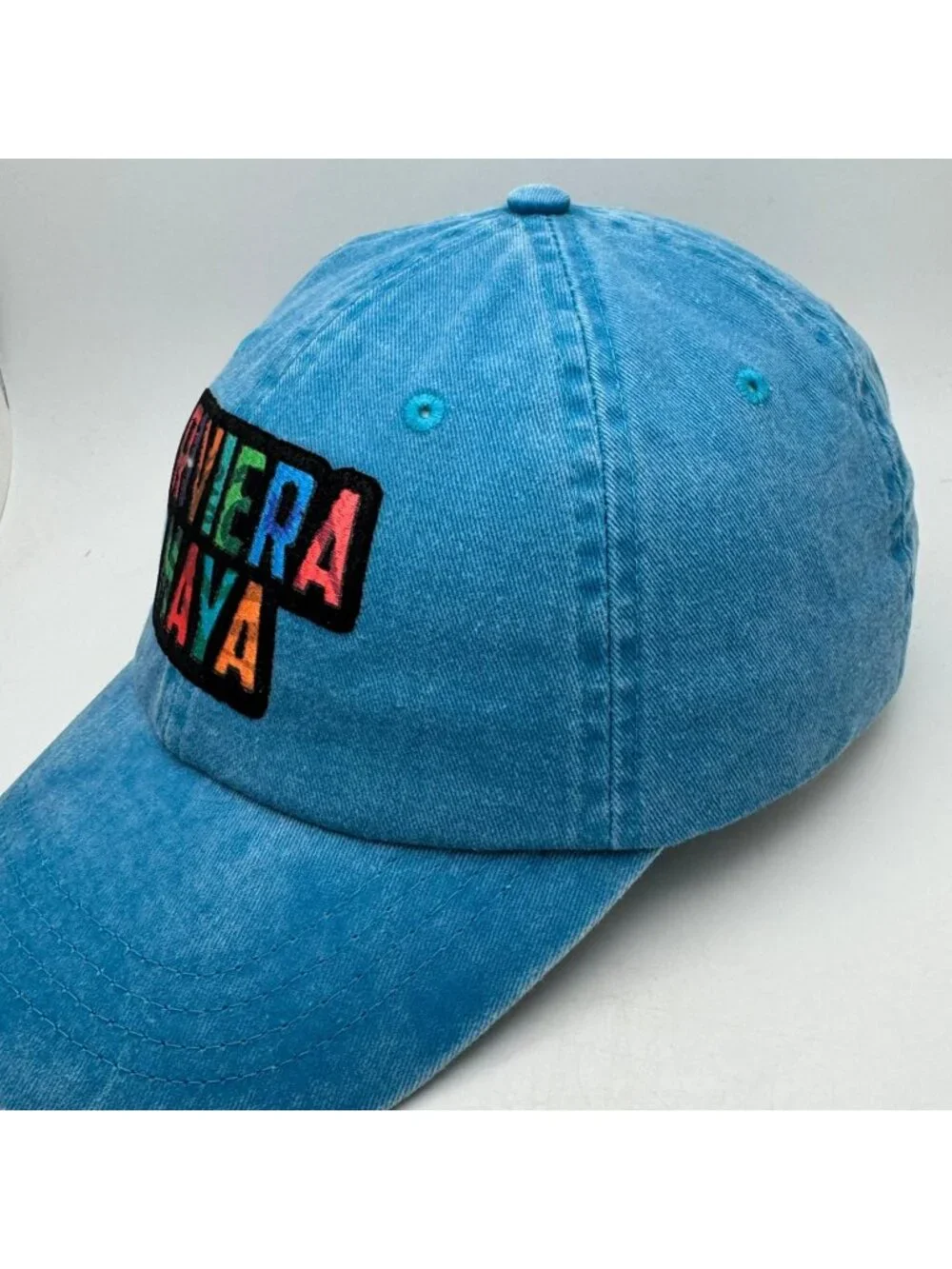 Riviera Maya Mexico Baseball Cap Hat Embroidered Patch Washed Blue Adjustable